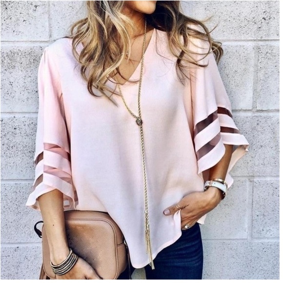 Tops - Baby Blue Trumpet Sleeve Chiffon Top